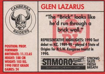 1991 Stimorol NRL #7 Glenn Lazarus Back